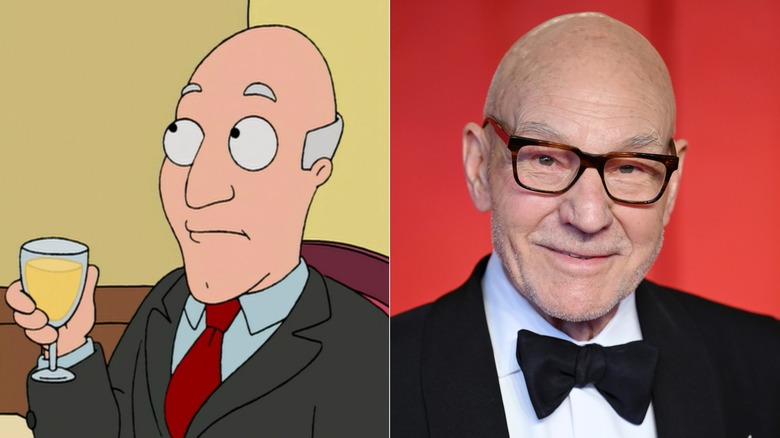 Left: Avery Bullock in "American Dad!"; Right: Patrick Stewart posing for a photo