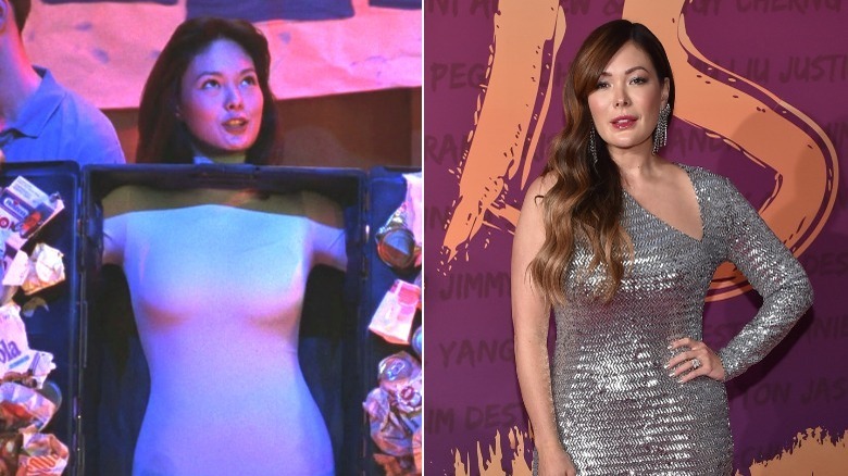 recycling girl in leotard/lindsay price posing silver dress