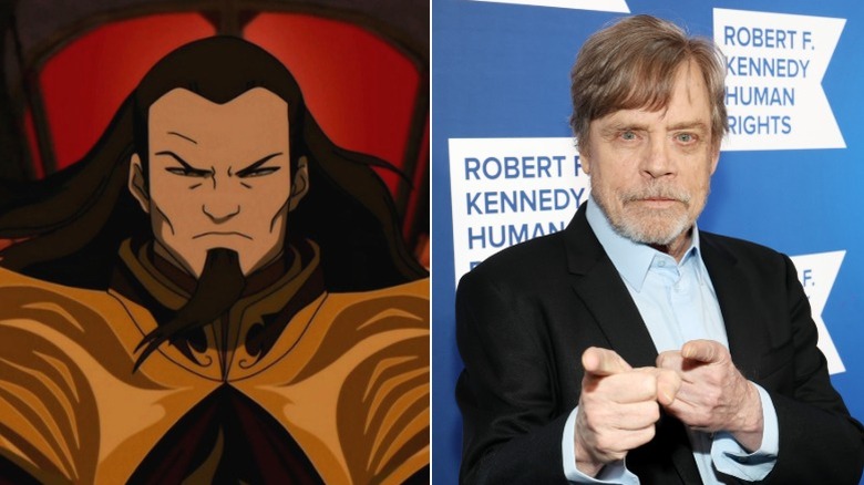 Fire Lord Ozai frowning threateningly, and Mark Hamill making finger guns