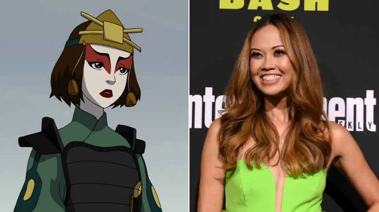 Suki with a distraught expression, and Jennie Kwan grinning on a red carpet