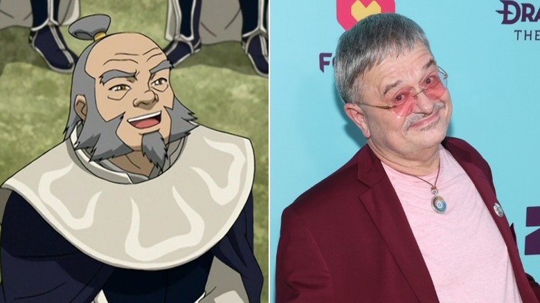 Uncle Iroh laughing, and Greg Baldwin smirking in pink glasses and shirt