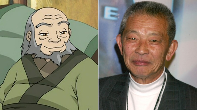 Uncle Iroh smiling, and Mako posing in a suit