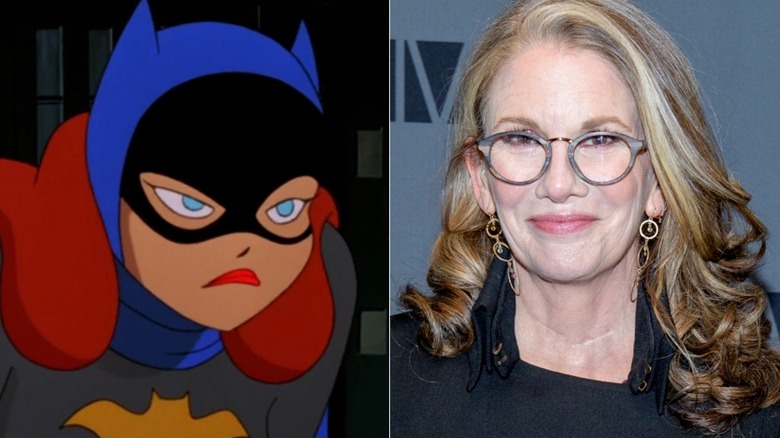 Batgirl grimacing on Batman: The Animated Series next to Melissa Gilbert smiling
