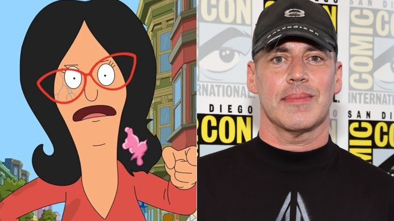 Linda Belcher pointing on Bob's Burgers next to John Roberts at Comic-Con