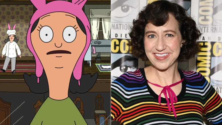 Louise Belcher looking shocked on Bob's Burgers next to Kristen Schaal at Comic-Con