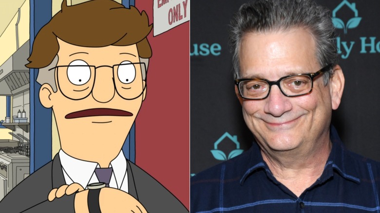 Mort looking at his watch on Bob's Burgers next to Andy Kindler smiling
