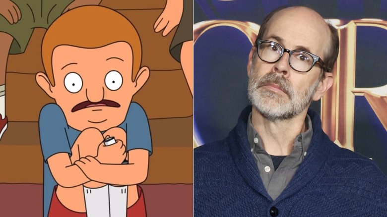 Regular-Sized Rudy clutching his inhaler on Bob's Burgers next to Brian Huskey at movie premiere