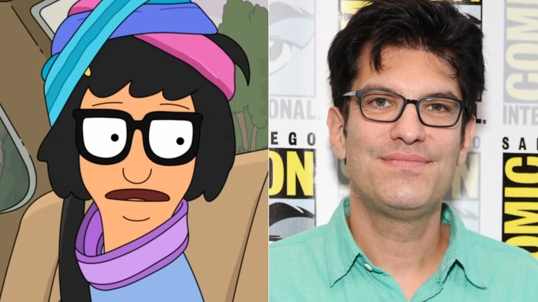 Tina Belcher wearing jock straps on Bob's Burgers next to Dan Mintz at Comic-Con