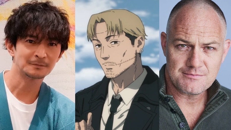 Kenjiro Tsuda smiling, Kishibe frowning, and Jason Douglas smiling