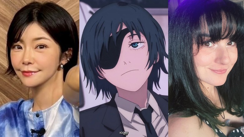 Mariya Ise smiling, Himeno frowning, and Katelyn Barr smiling