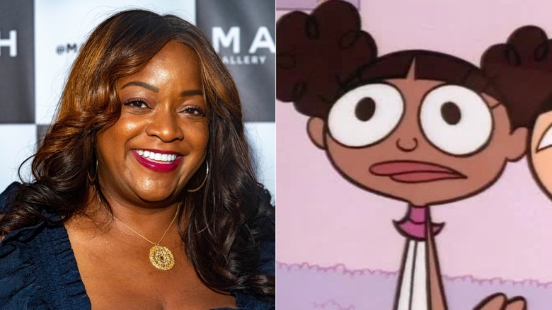 Kimberly Brooks on red carpet; Mee Mee straight-faced