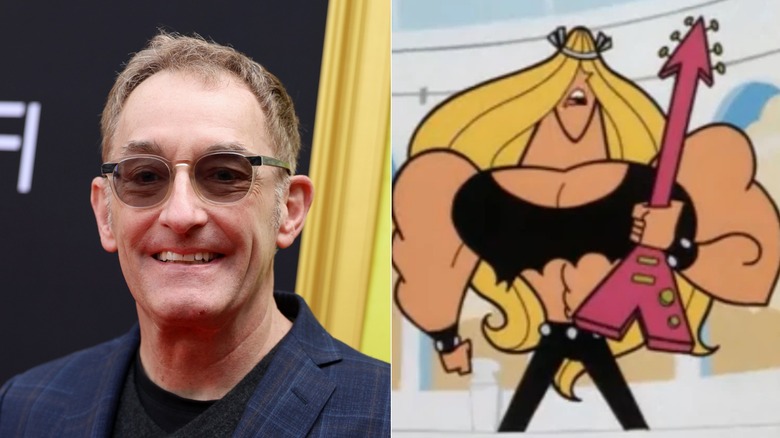 Tom Kenny smiling; Valhallen holding guitar