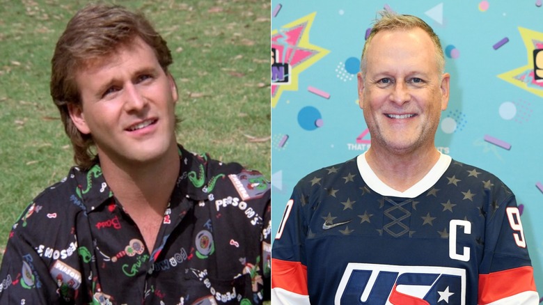 Joey sitting on grass in "Full House" and Dave Coulier at 90s Con in Florida in 2024