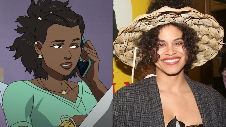 Amber on the phone on Invincible next to Zazie Beetz smiling at the opening of Oh Mary! on Broadway
