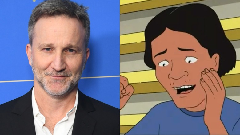 Breckin Meyer poses at the 2024 Cool Comedy Cruise red carpet; Joseph Gribble raises a hand to his face