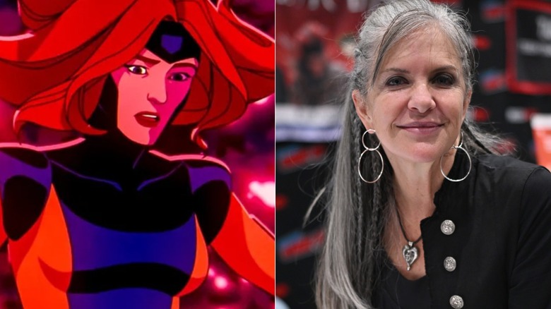 Jean Grey in X-Men 97 (left); actor Jennifer Hale (right)