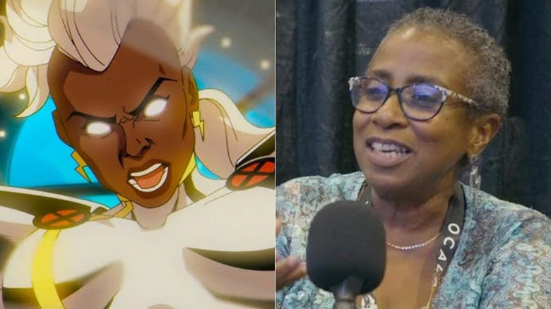 Storm in X-Men 97 (left); actor Alison Sealy-Smith (right)