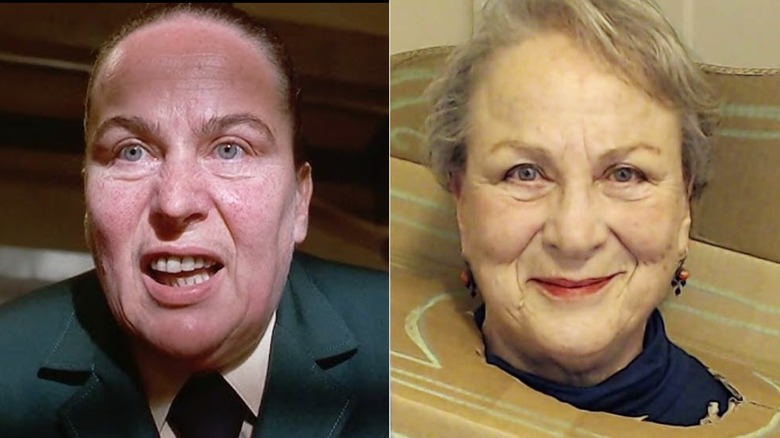 Pam Ferris in Matilda (left) and in 2021 (right)