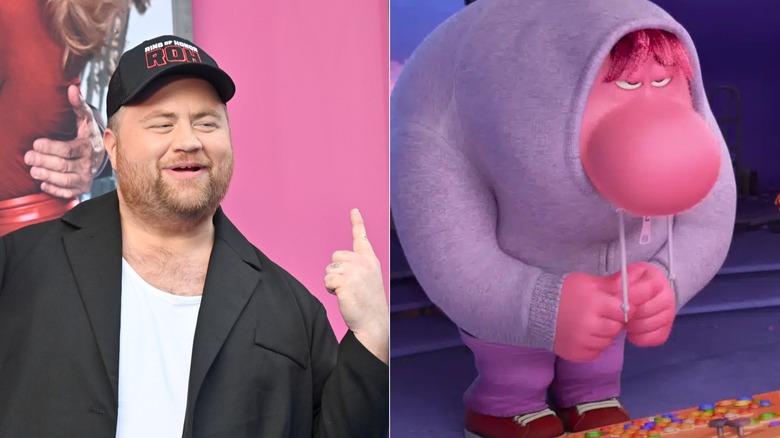 Paul Walter Hauser and Embarrassment wearing his hoodie in Inside Out 2