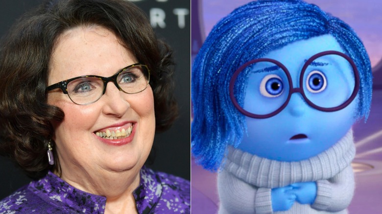 Phyllis Smith and Sadness frowning in Inside Out