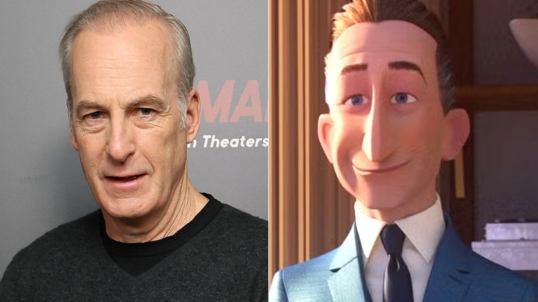 Side-by-side photos of Bob Odenkirk on a red carpet in 2026 and Winston Deavor smiling in "Incredibles 2"