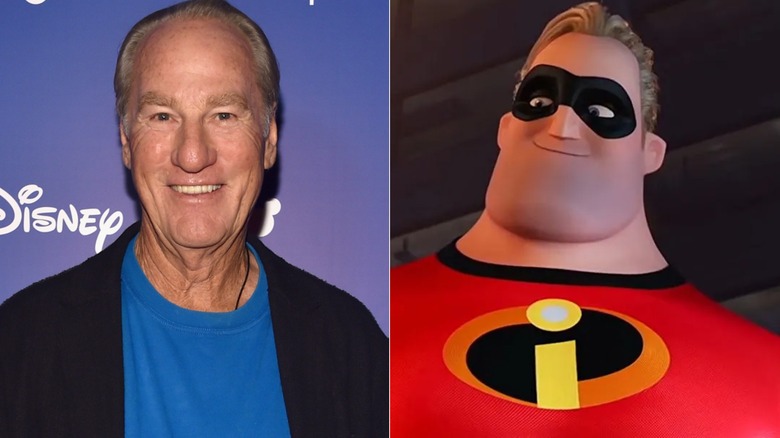 Side-by-side photos of Craig T. Nelson smiling at D23 in 2017 and Mr. Incredible smiling in "Incredibles 2"