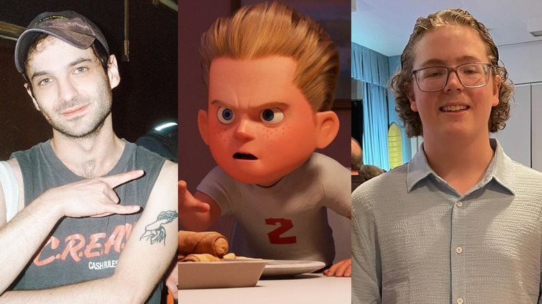Side-by-side photos of Spencer Fox holding up a "rock on" sign, Dash frowning in "Incredibles 2," and Huck Milner smiling