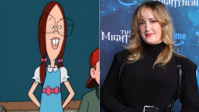 Gretchen at the front of class on Recess next to Ashley Johnson at The Mighty Nein premiere