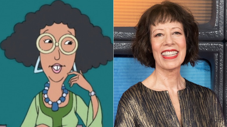 Miss Grotke at the head of the class on Recess next to Allyce Beasley smiling at Maniac premiere