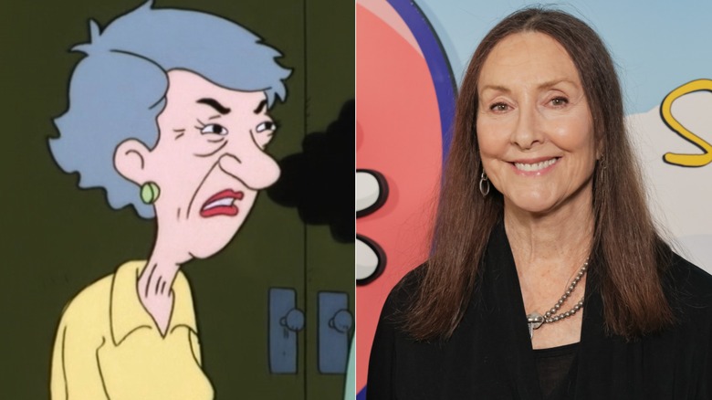 Miss Lemon scowling on Recess next to Tress MacNeille smiling at The Simpsons 800th episode event