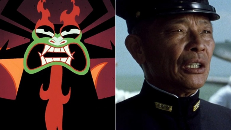 Aku sneering on Samurai Jack next to Admiral Isoroku Yamamoto speaking in Pearl Harbor