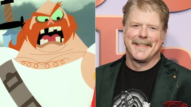 The Scotsman shouting on Samurai Jack next to John DiMaggio smiling at a Simpsons event
