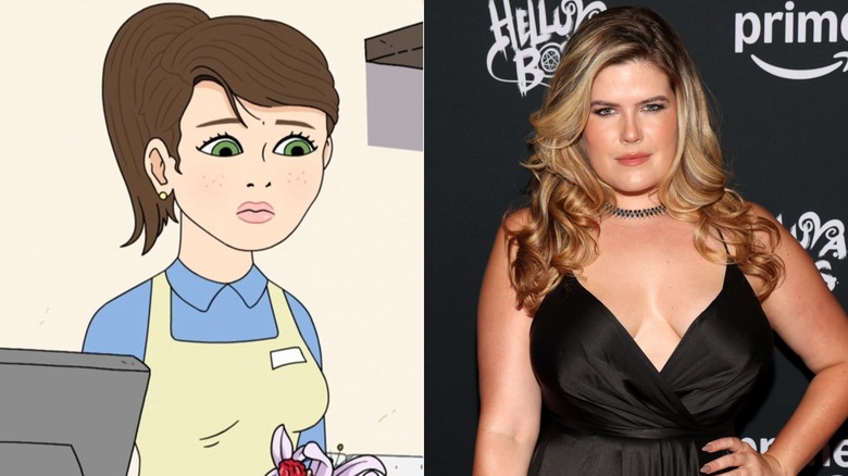 Jennifer at a coffee shop on Smiling Friends next to Erica Lindbeck at the Helluva Boss red carpet