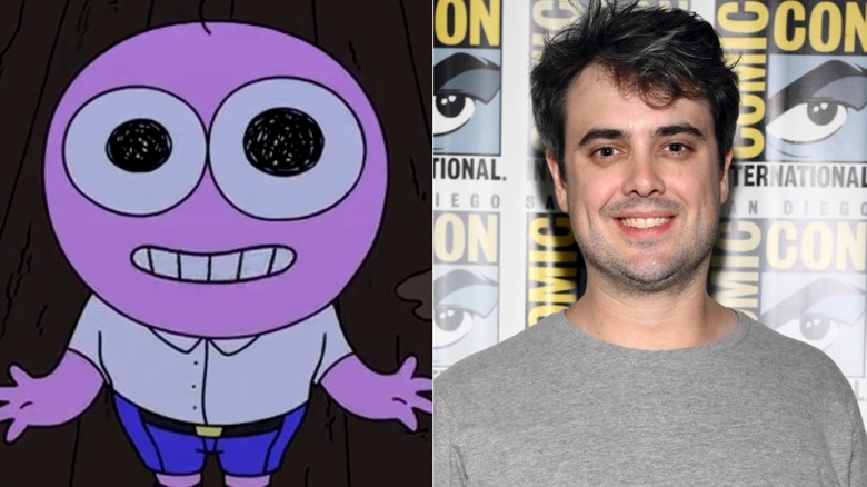 Pim grinning on Smiling Friends next to Michael Cusack at Comic-Con