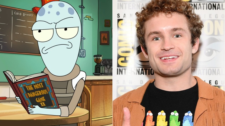 Yumyulack holding a book on Solar Opposites next to Sean Giambrone smiling at Comic-Con