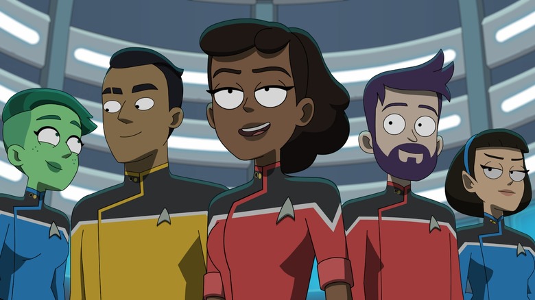 Tendi, Rutherford, Mariner, Boimler and T'Lyn on Star Trek: Lower Decks