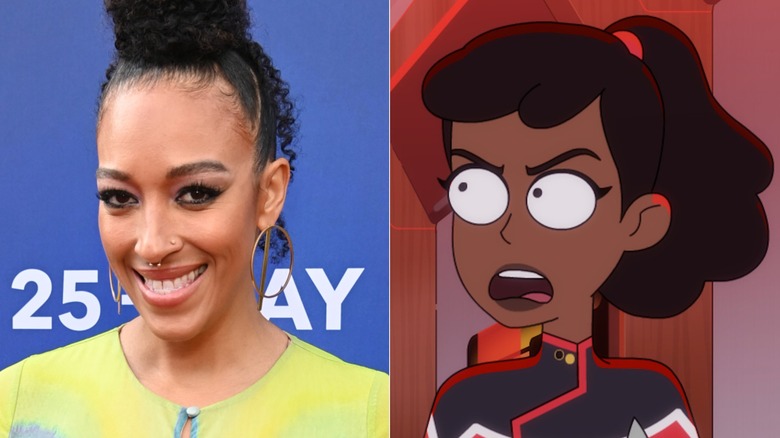 A split image of Tawny Newsome and Ensign Mariner