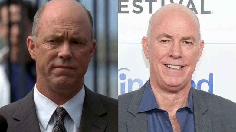 Michael Gaston frowning on The Mentalist and smiling at red carpet event