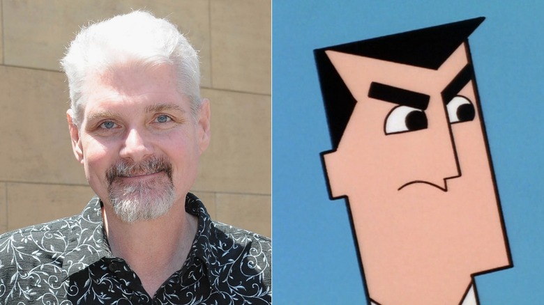 Tom Kane smiling at premiere; Professor Utonium concerned