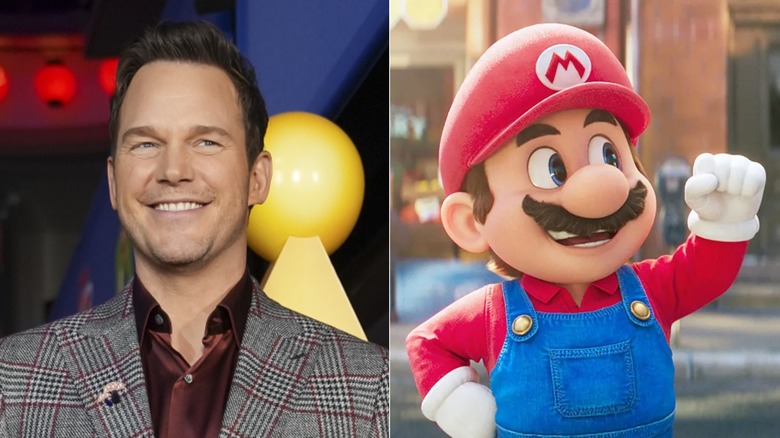 Chris Pratt and Mario cheering with his fist raised in The Super Mario Galaxy Movie