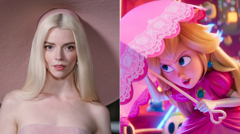 Anya Taylor-Joy and Peach hiding under her parasol in The Super Mario Galaxy Movie