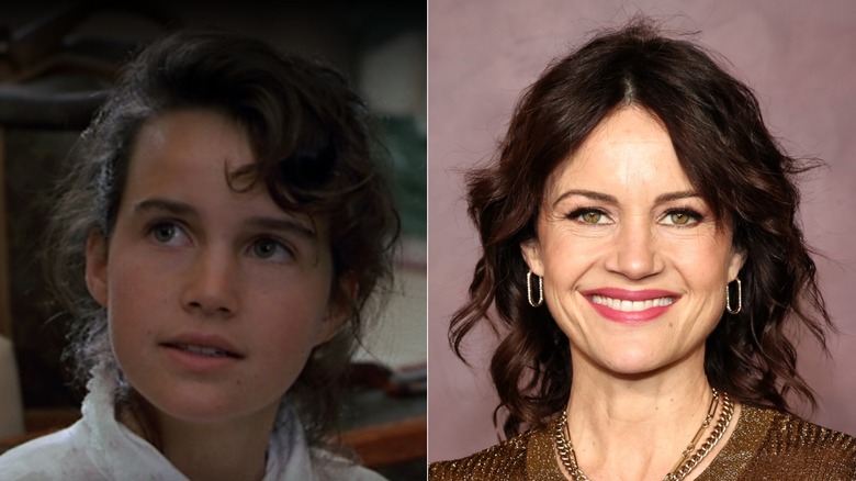 Chica looking up; Carla Gugino smiling at premiere