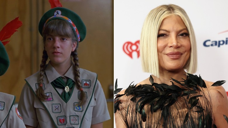 Jamie in uniform; Tori Spelling on red carpet