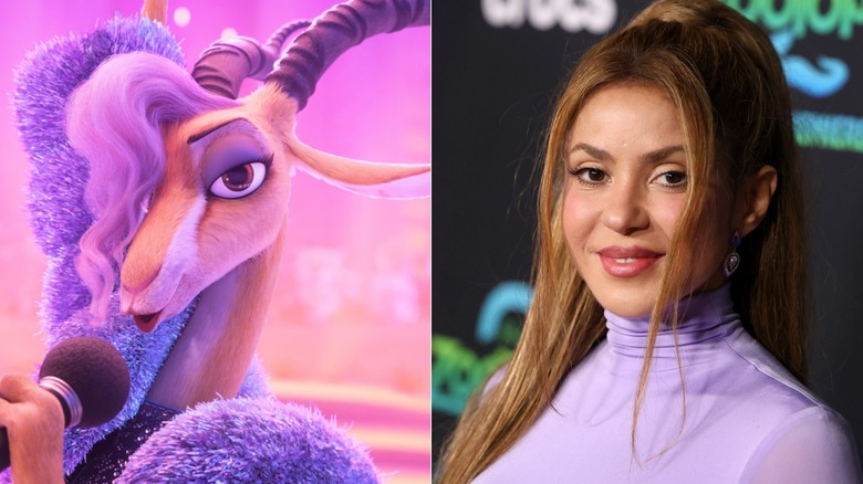 Gazelle performing in Zootopia 2 next to Shakira smiling at Zootopia 2 premiere