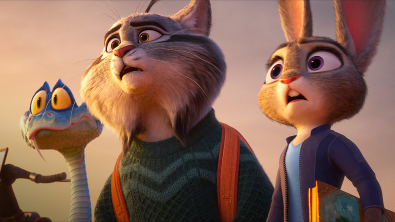 Gary, Nibbles, and Judy looking worried in Zootopia 2