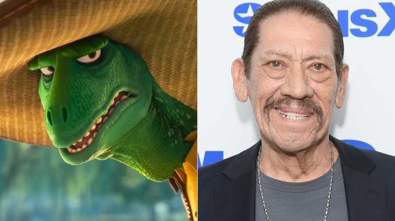 Jesús looking back in Zootopia 2 next to Danny Trejo smiling at SiriusXM event