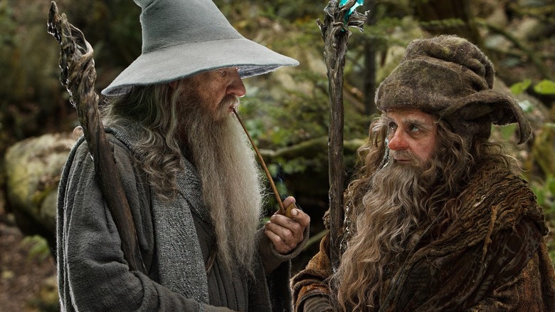 Gandalf and Radagast in a wood in "The Hobbit" movies