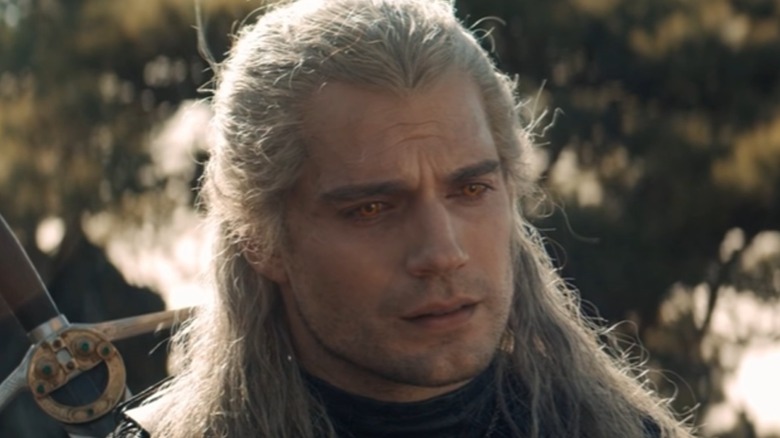 Geralt of Rivia looking sad in The Witcher