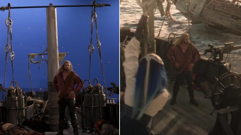 Thor sailing on a pirate ship