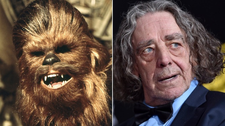 Chewbacca showing his teeth in Star Wars: A New Hope and Peter Mayhew